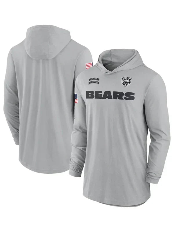 2024 Chicago Bears Salute to Service Long Sleeve Hooded T-Shirt - Recreated Inspired Edition