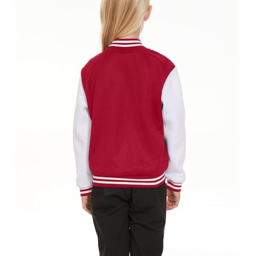 ACEFAST INC Kids Baseball Jacket School Varsity Uniform Casual Sweatshirt Girls Sweater Jacket Baseball Solid Color
