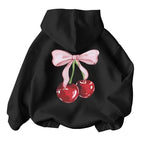 Tuislay Cute Cherry Hoodie For Girls Bow Graphic Hoodies Kids Long Sleeve Hooded Sweatshirt Preppy Coquette Clothes Pullover