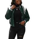 Fooullaide Womens Croped Bomber Long Sleeve Button Down Varsity Jacket