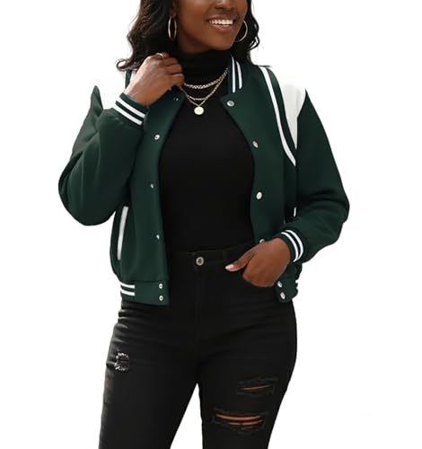 Fooullaide Womens Croped Bomber Long Sleeve Button Down Varsity Jacket