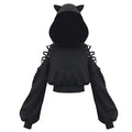 Women Cat Ear Hoodies Long Sleeve Off Shoulder Cute Crop Top Pullover Hoodie Sweatshirt