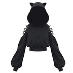 Women Cat Ear Hoodies Long Sleeve Off Shoulder Cute Crop Top Pullover Hoodie Sweatshirt