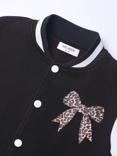 WELAKEN Girls Snap Button Colorblock Bomber Jacket Casual Outerwear