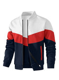 Men's Lightweight Varsity Jacket Color Block Stand Collar Coat