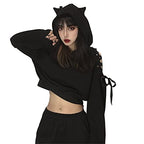 Women Cat Ear Hoodies Long Sleeve Off Shoulder Cute Crop Top Pullover Hoodie Sweatshirt