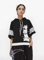 Men Women Y2K Hoodie T-Shirt, Japanese Kawaii Cute Anime Short Sleeve Aesthetic Top Tshirts Streetwear Summer