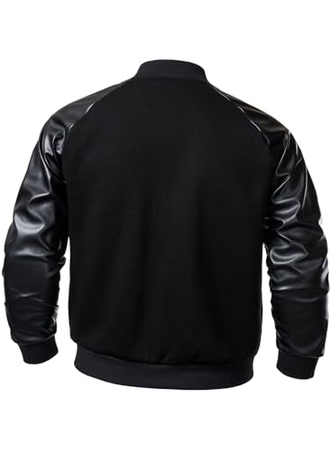 FANARCHER Men's Varsity Baseball Jacket Cotton Blend Letterman Jacket with Faux Leather Sleeve Bomber Coat