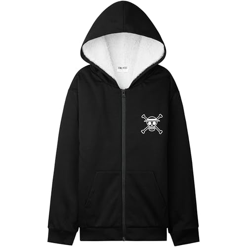 One Piece Hoodie for Boys, Teens, 9-16 Years, Fleece Sweatshirt, Sherpa Hooded Jacket, Zip Up Hoodie, Anime Gifts for Boys