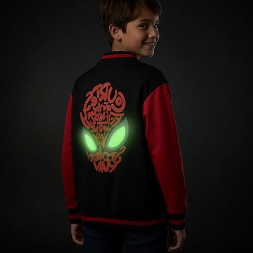 Boys Girls Spiderman Varsity Baseball Jacket With Glow In the Dark Eyes Kids Marvel Spidey Jacket Kids Warm Bomber Coat