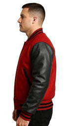Men Varsity Jacket College Baseball Letterman Wool Jacket Leather Sleeves