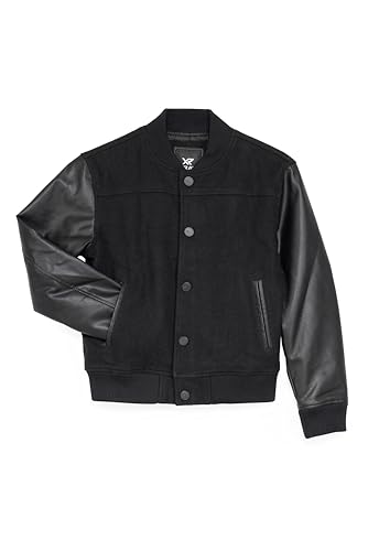 X RAY Boys Outerwear Coat with Faux Leather (S - XL), Wool Varsity Bomber Jacket for Kids W/Grainy PU Sleeves for Boys