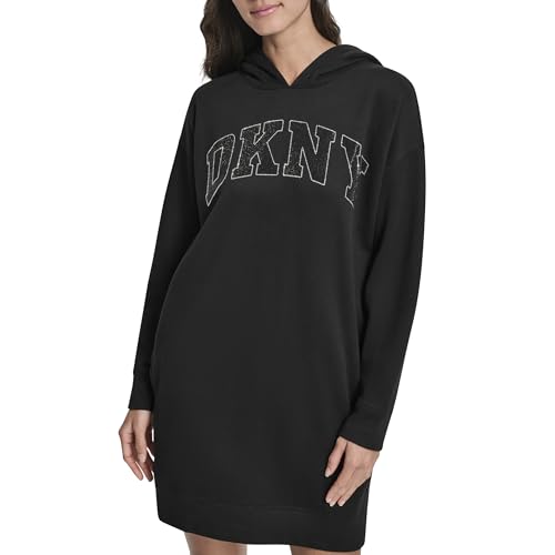 DKNY Women's Exploded Rhinestone Varsity Logo Hoodie Sneaker Dress