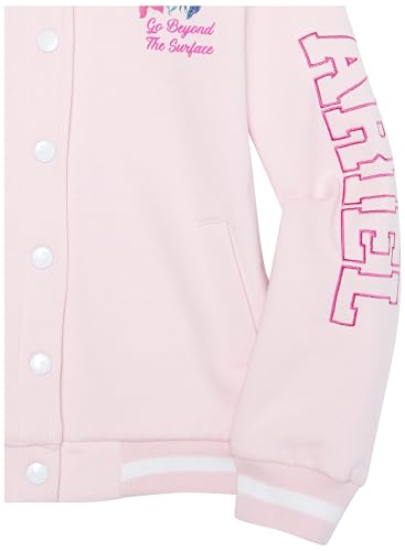Disney Girls' The Little Mermaid (Movie) Ariel Fleece Button Up Varsity Bomber Jacket Toddler to Big Kid