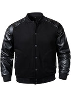 FANARCHER Men's Varsity Baseball Jacket Cotton Blend Letterman Jacket with Faux Leather Sleeve Bomber Coat