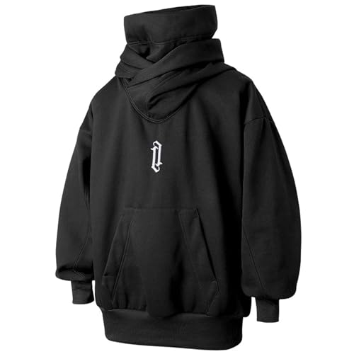 Men's Fleece Double Neckline Hoodie with Face Mask Techwear