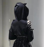 Dolpind Womens Cat Ear Hoodie Sweatshirt Long Sleeve Sweater Off Shoulder Cat Cute Crop Top Hoodies Pullover