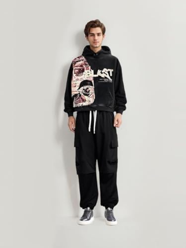 Obenie Retro Y2K Hoodie Gothic Casual Alphabet Blast Print Pattern Skull Fashion Hoodie Men Harajuku Men Clothing