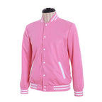 Men's Pink Baseball Jacket Button up Varsity Coat School Uniform Sportswear Casual Top