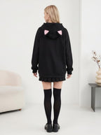 Women's Kawaii Cat Ear Hoodie Y2K Anime Paw Print Oversized Sweatshirt