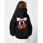 Tuislay Cute Cherry Hoodie For Girls Bow Graphic Hoodies Kids Long Sleeve Hooded Sweatshirt Preppy Coquette Clothes Pullover