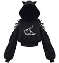 Dolpind Womens Cat Ear Hoodie Sweatshirt Long Sleeve Sweater Off Shoulder Cat Cute Crop Top Hoodies Pullover