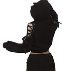 Women Cat Ear Hoodies Long Sleeve Off Shoulder Cute Crop Top Pullover Hoodie Sweatshirt