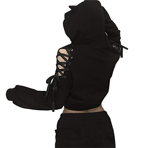 Women Cat Ear Hoodies Long Sleeve Off Shoulder Cute Crop Top Pullover Hoodie Sweatshirt