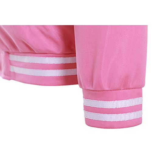 Men's Pink Baseball Jacket Button up Varsity Coat School Uniform Sportswear Casual Top