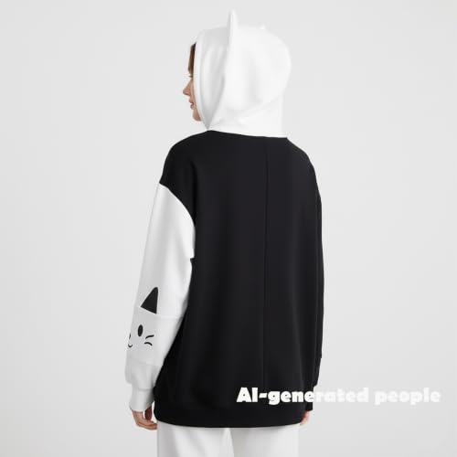 Women Kawaii Cat Ear Hoodie Cute Japanese Anime Hooded Sweatshirt Preppy Meow Graphic Pullover Clothes Fall Winter