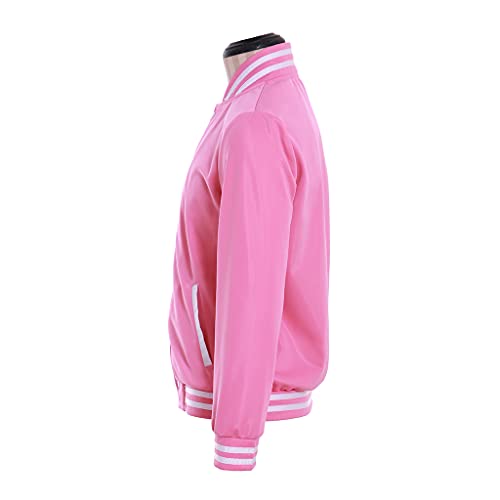 Men's Pink Baseball Jacket Button up Varsity Coat School Uniform Sportswear Casual Top