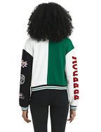 Flygo Womens Cropped Varsity Jacket Colorblock Baseball Streetwear