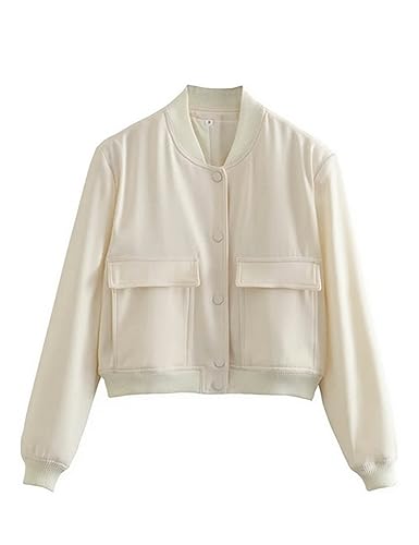 Megfie Womens Cropped Bomber Jacket Button Down Varsity Jackets Shackets
