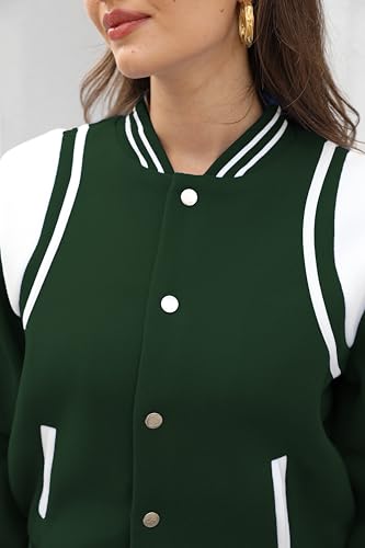 Fooullaide Womens Croped Bomber Long Sleeve Button Down Varsity Jacket