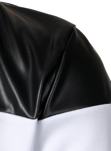 FANARCHER Mens Lightweight Bomber Jacket Casual Zipper Coat Color Block with Faux Leather Varsity Jacket