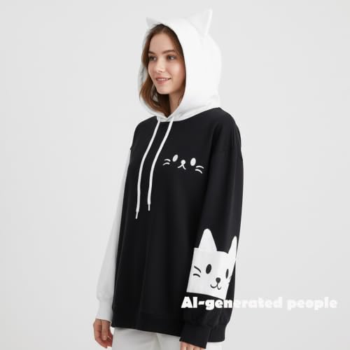 Women Kawaii Cat Ear Hoodie Cute Japanese Anime Hooded Sweatshirt Preppy Meow Graphic Pullover Clothes Fall Winter
