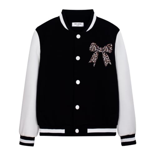 WELAKEN Girls Snap Button Colorblock Bomber Jacket Casual Outerwear