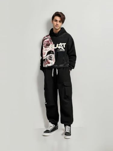 Obenie Retro Y2K Hoodie Gothic Casual Alphabet Blast Print Pattern Skull Fashion Hoodie Men Harajuku Men Clothing