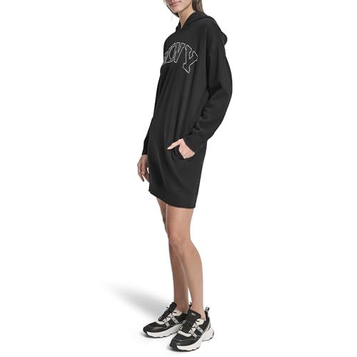 DKNY Women's Exploded Rhinestone Varsity Logo Hoodie Sneaker Dress