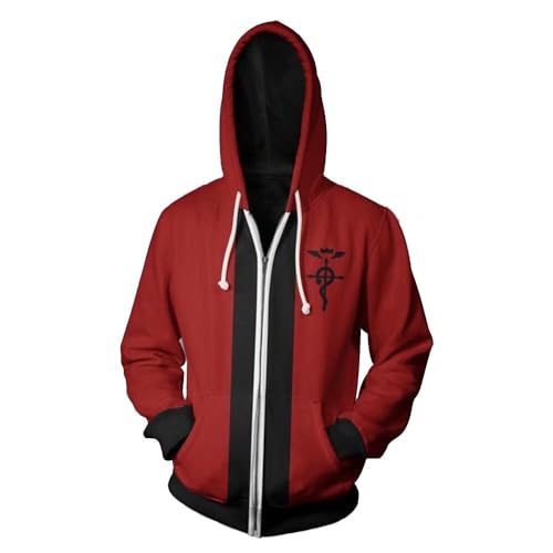 Edward Elric Cosplay Costume 3D Hoodie Zipper Jacket Pullover Sweatshirt