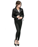 LY VAREY LIN Women's Faux Leather Bomber Jacket Patchwork Punk Moto Biker Coat