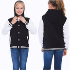 Kids Baseball Jackets Boys and Girls Fit Varsity Jacket Hooded Button Casual Lightweight Plain Cardigan School Coat
