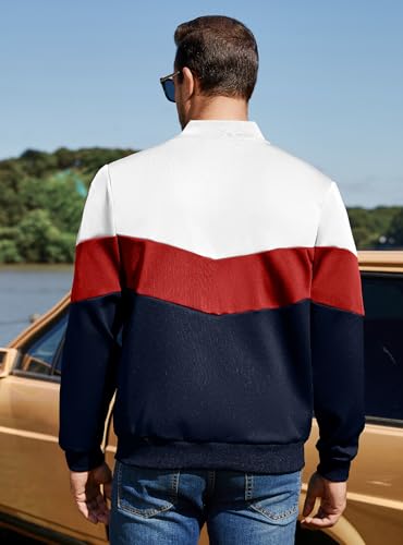 Men's Lightweight Varsity Jacket Color Block Stand Collar Coat