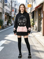 Women's Kawaii Cat Ear Hoodie Y2K Anime Paw Print Oversized Sweatshirt