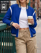 WROLEM Womens Cropped Bomber Jacket Zip Up Varsity Jackets