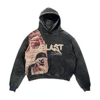 Obenie Retro Y2K Hoodie Gothic Casual Alphabet Blast Print Pattern Skull Fashion Hoodie Men Harajuku Men Clothing