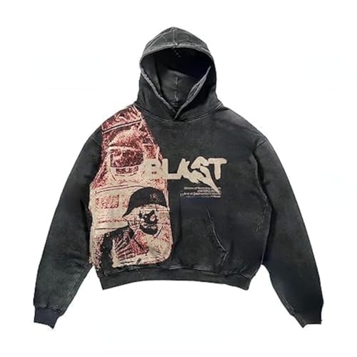 Obenie Retro Y2K Hoodie Gothic Casual Alphabet Blast Print Pattern Skull Fashion Hoodie Men Harajuku Men Clothing