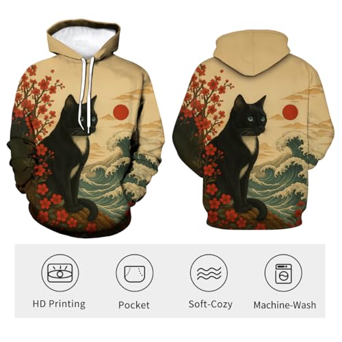 LAOLIUSN Novelty Long Sleeve Hoodie Funny Fashion Cat Print Sweatshirts
