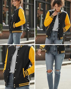 Fleece Varsity Jacket Women Casual baseball Style letterman jacket
