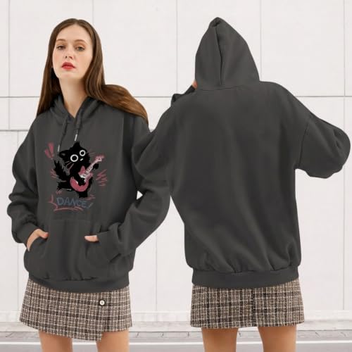 Cat Hoodie for Women Y2k Emo Grunge Goth Hoodies Vintage Graphic Sweatshirts Cute Kawaii Sweatshirt Harajuku Pullover